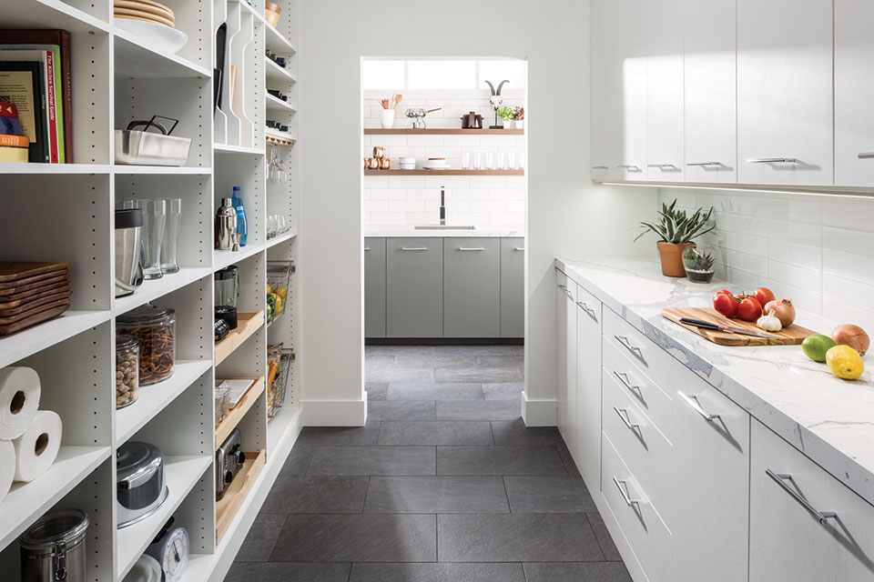 Gallery kitchen with walk-in pantry